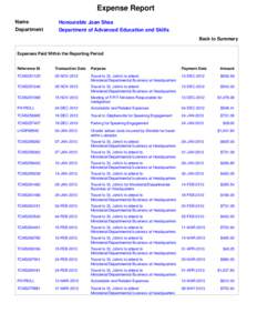 Expense Report Name Department Honourable Joan Shea Department of Advanced Education and Skills