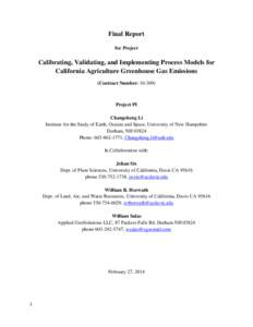 Calibrating, validating, and implementing process models for California agriculture greenhouse gas emissions