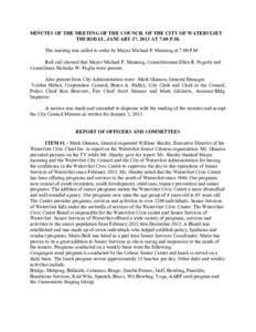 MINUTES OF THE MEETING OF THE COUNCIL OF THE CITY OF WATERVLIET