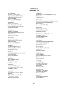 APPENDIX-B Distribution List Ms. Donna Darr U. S. Bureau of Reclamation Regional Liaison, Mid-Pacific Region Main Interior, Room 7060-MIB