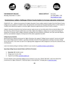 FOR IMMEDIATE RELEASE Monday, November 17, 2014 MEDIA CONTACT:  Ali Curtis