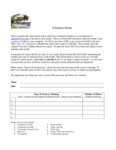 Volunteer Hours Please complete the information below and return to Richard Gardner as an attachment at [removed] at the end of each month. This is a Word 2003 document with form fields. Save a copy in a folder o