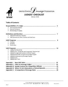 JUDGES’ CHECKLIST (Revised, 2013) Table of Contents Responsibilities of a Judge ……………………………………………………………………………. 2 