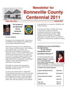 Newsletter for  Bonneville County Centennial 2011 Idaho Falls, Idaho