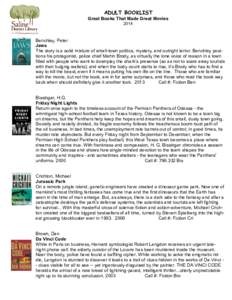 ADULT BOOKLIST Great Books That Made Great Movies 2014 Benchley, Peter Jaws