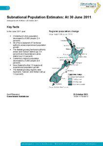 Subnational Population Estimates: At 30 June 2011 Embargoed until 10:45am – 25 October 2011