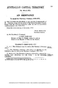 No. 44 of[removed]AN ORDINANCE To amend the Pharmacy Ordinance[removed]I