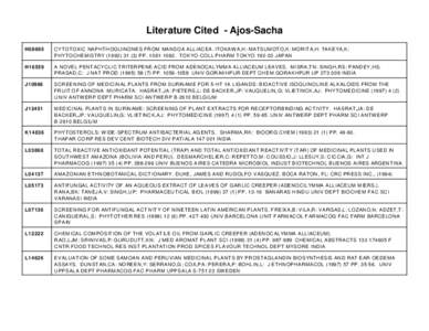 Literature Cited - Ajos-Sacha H08695 CYTO TO XIC NA PH TH OQ UIN ON ES FR OM MA NS OA ALL IAC EA. ITO KAW A,H : MA TS UM OT O,K : MO RIT A,H : TA KEYA,K : PHYTOCHEMISTRY[removed]PP[removed]TOKYO COLL PHARM TOKY