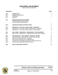 GROUNDING AND BONDING Table of Contents - Section 700 PARAGRAPH  PAGE