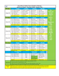 Sacred Heart Catholic Church, Kingdom of Bahrain Altar Servers Roster - Week days Masses - January, [removed]Jan  Monday