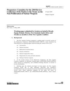 NPT/CONF.2010/PC.III/WP.11 Preparatory Committee for the 2010 Review Conference of the Parties to the Treaty on the Non-Proliferation of Nuclear Weapons  29 April 2009