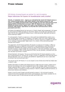 Press release  Page 1 of 2  OP-Pohjola chooses Equens as partner for card processing
