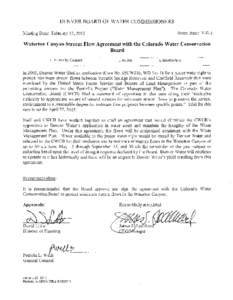 Board agenda item for Feb. 13, 2013: Waterton Canyon Steam Flow Agreement with the Colorado Water Conservation Board