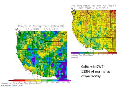 Calfornia SWE: 113%	
  of	
  normal	
  as	
   of	
  yesterday 2000-­‐15	
   Normals