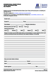 EXTENDED RURAL COHORT STREAM ‘OPT-IN’ APPLICATION FORM MD STUDENTS MELBOURNE