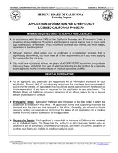 BUSINESS, CONSUMER SERVICES, AND HOUSING AGENCY - Department of Consumer Affairs  EDMUND G. BROWN JR., Governor MEDICAL BOARD OF CALIFORNIA Licensing Program