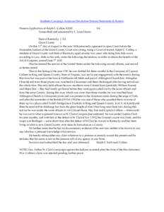 Southern Campaign American Revolution Pension Statements & Rosters Pension Application of Ralph C. Collins R2182 Transcribed and annotated by C. Leon Harris VA