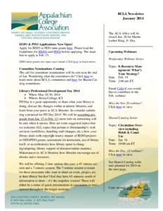 BCLA Newsletter January 2014 The ACA office will be closed Jan. 20 for Martin Luther King, Jr. Day.