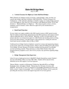 State-Aid Bridge News July 25, 2003 • Vertical Clearance for Highways Under Rail Road Bridges