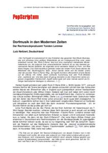 Lutz Neitzert: Dorfmusik in den Modernen Zeiten – Der Rechtsrockproduzent Torsten Lemmer  PopScriptum