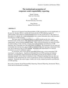 Journal of Academic and Business Ethics  The institutional promotion of corporate social responsibility reporting Daniel Tschopp Saint Leo University