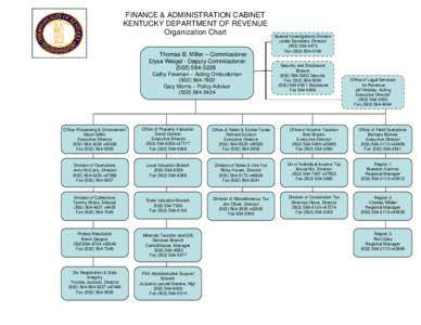 FINANCE & ADMINISTRATION CABINET KENTUCKY DEPARTMENT OF REVENUE Organization Chart Thomas B. Miller – Commissioner Elyse Weigel - Deputy Commissioner[removed]