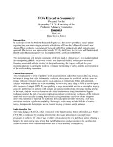 FDA Executive Summary Prepared for the September 23, 2014 meeting of the Pediatric Advisory Committee  H080005