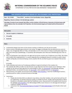 NATIONAL COMMISSIONER OF THE ICELANDIC POLICE DEPARTMENT OF CIVIL PROTECTION AND EMERGENCY MANAGEMENT THE SCIENTIFIC ADVISORY BOARD OF THE ICELANDIC CIVIL PROTECTION Date: [removed]