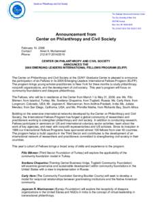 Center on Philanthropy and Civil Society  The Graduate School and University Center The City University of New York 365 Fifth Avenue New York, NY