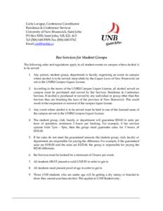 Alcohol / Alcoholic beverage / Liquor license / Bar / Saint John /  New Brunswick / Geography of Canada / Food and drink / Harrison House / Alcohol law / Association of Commonwealth Universities / University of New Brunswick