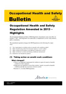 Occupational Health and Safety  Bulletin Occupational Health and Safety Regulation Amended in 2013 – Highlights