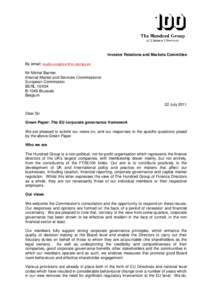 Investor Relations and Markets Committee By email: [removed] Mr Michel Barnier Internal Market and Services Commissioner European Commission BERL[removed]