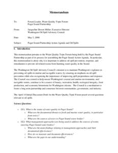 May 5, 2008 Memo to Puget Sound Partnership on its draft Water Quality Forum paper