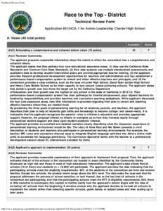 Technical Review Form  Race to the Top - District Technical Review Form Application #0134CA-1 for Animo Leadership Charter High School A. Vision (40 total points)