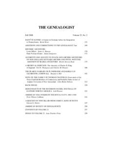 THE GENEALOGIST Fall 2008 Volume 22, No. 2  HANS1 STAUFFER: A Farmer in Germany before his Emigration