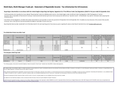 Multi-Style, Multi-Manager Funds plc - Statement of Reportable Income - Tax information for UK investors Reporting to Shareholders in accordance with the United Kingdom Reporting Fund Regime, Regulation 51 of The Offshor