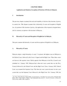CHAPTER THREE Application and Statutory Exceptions of Doctrine of Privity in Malaysia I.  Introduction