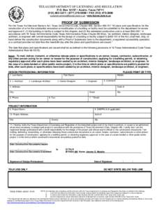 TEXAS DEPARTMENT OF LICENSING AND REGULATION P.O. Box 12157 • Austin, Texas3211 • ( • FAX  • www.license.state.tx.us  PROOF OF SUBM