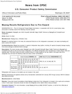 Maytag Recalls Refrigerators Due to Fire Hazard