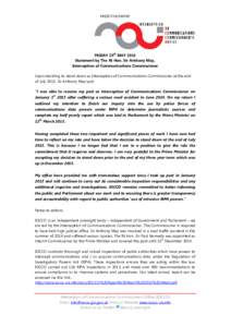 PRESS STATEMENT  th FRIDAY 29 MAY 2015 Statement by The Rt Hon. Sir Anthony May,