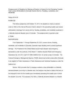 Postponement of Deadline for Making an Election to Deduct for the Preceding Taxable Year Losses Attributable to Colorado Severe Storms, Flooding, Landslides, and Mudslides