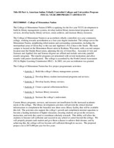 FY 2008 Project Abstracts for the American Indian Tribally Controlled Colleges and Universities Program (MS Word)