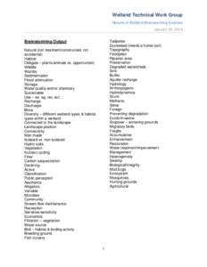Wetland Technical Work Group Results of Wetland Brainstorming Exercise January 30, 2014 Tadpoles Duckweed (needs a home too!) Topography