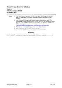 Airworthiness Directive Schedule Engines Rolls-Royce Viper MK535 30 October 2014 Notes