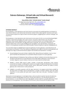  Science	Gateways,	Virtual	Labs	and	Virtual	Research	 Environments