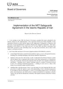 Implementation of the NPT Safeguards
Agreement in the Islamic Republic of Iran