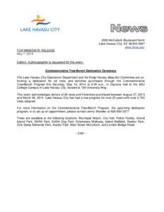 2330 McCulloch Boulevard North Lake Havasu City, AZ[removed]www.lhcaz.gov FOR IMMEDIATE RELEASE May 7, 2014 Editors: A photographer is requested for this event.