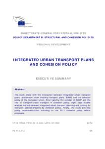 DIRECTORATE-GENERAL FOR INTERNAL POLICIES POLICY DEPARTMENT B: STRUCTURAL AND COHESION POLICIES REGIONAL DEVELOPMENT  INTEGRATED URBAN TRANSPORT PLANS