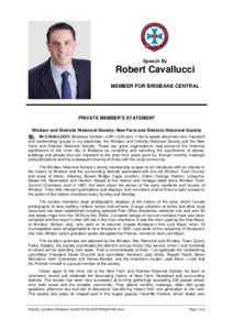 Hansard, 18 AprilSpeech By Robert Cavallucci MEMBER FOR BRISBANE CENTRAL