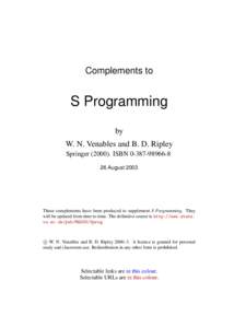 Complements to  S Programming